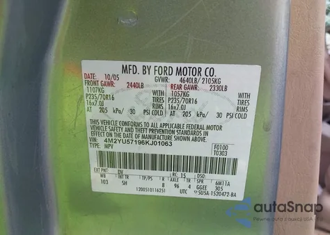 2006 Mercury Mariner Luxury/Premier from USA, damaged, VIN 4M2YU57196KJ01063